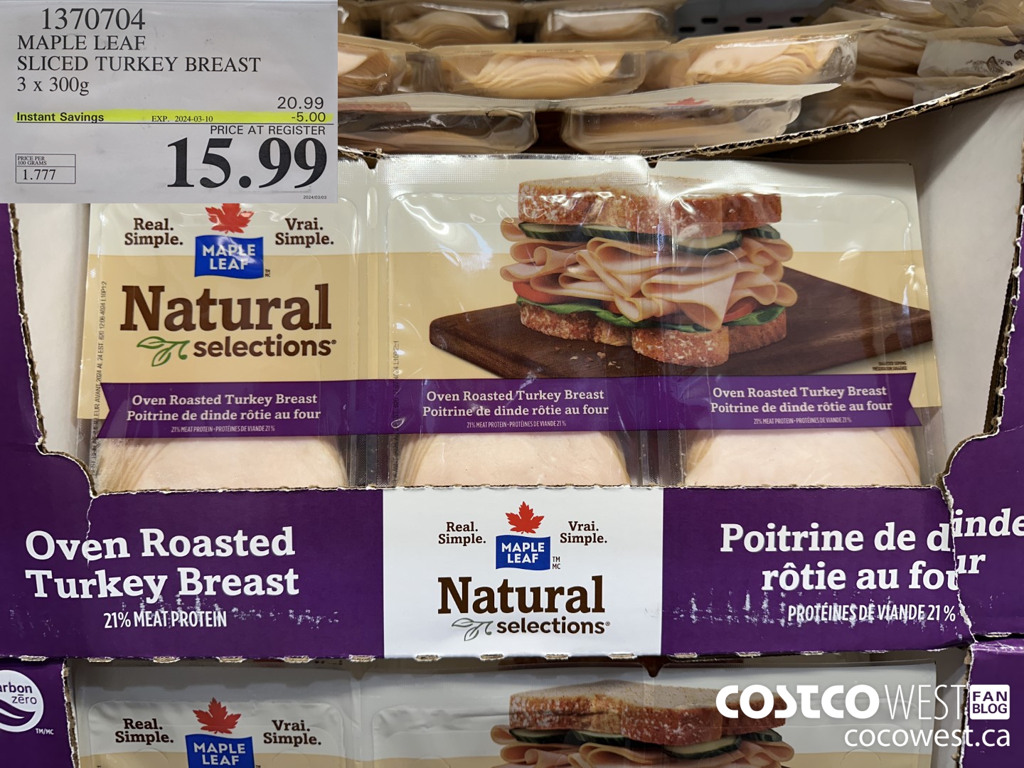 1370704 MAPLE LEAF SLICED TURKEY BREAST 3 x 300g ($5.00 INSTANT SAVINGS EXPIRES ON 2024-03-10) $15.99