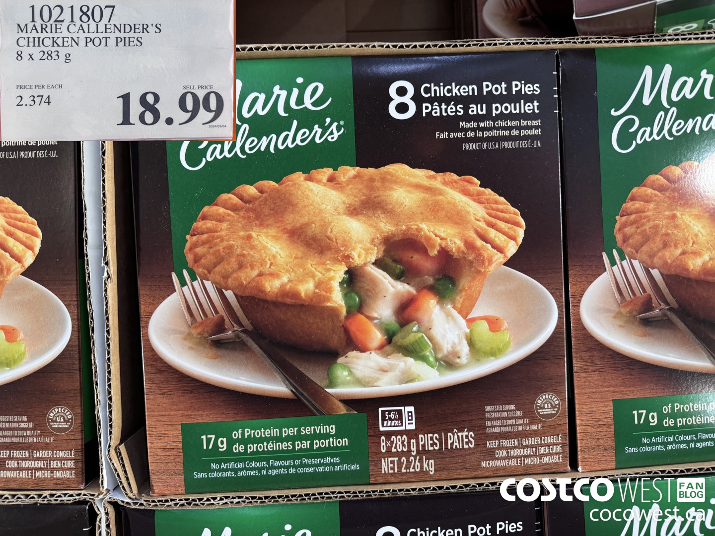 1021807 MARIE CALLENDER'S CHICKEN POT PIES 8 x 283 g $18.99