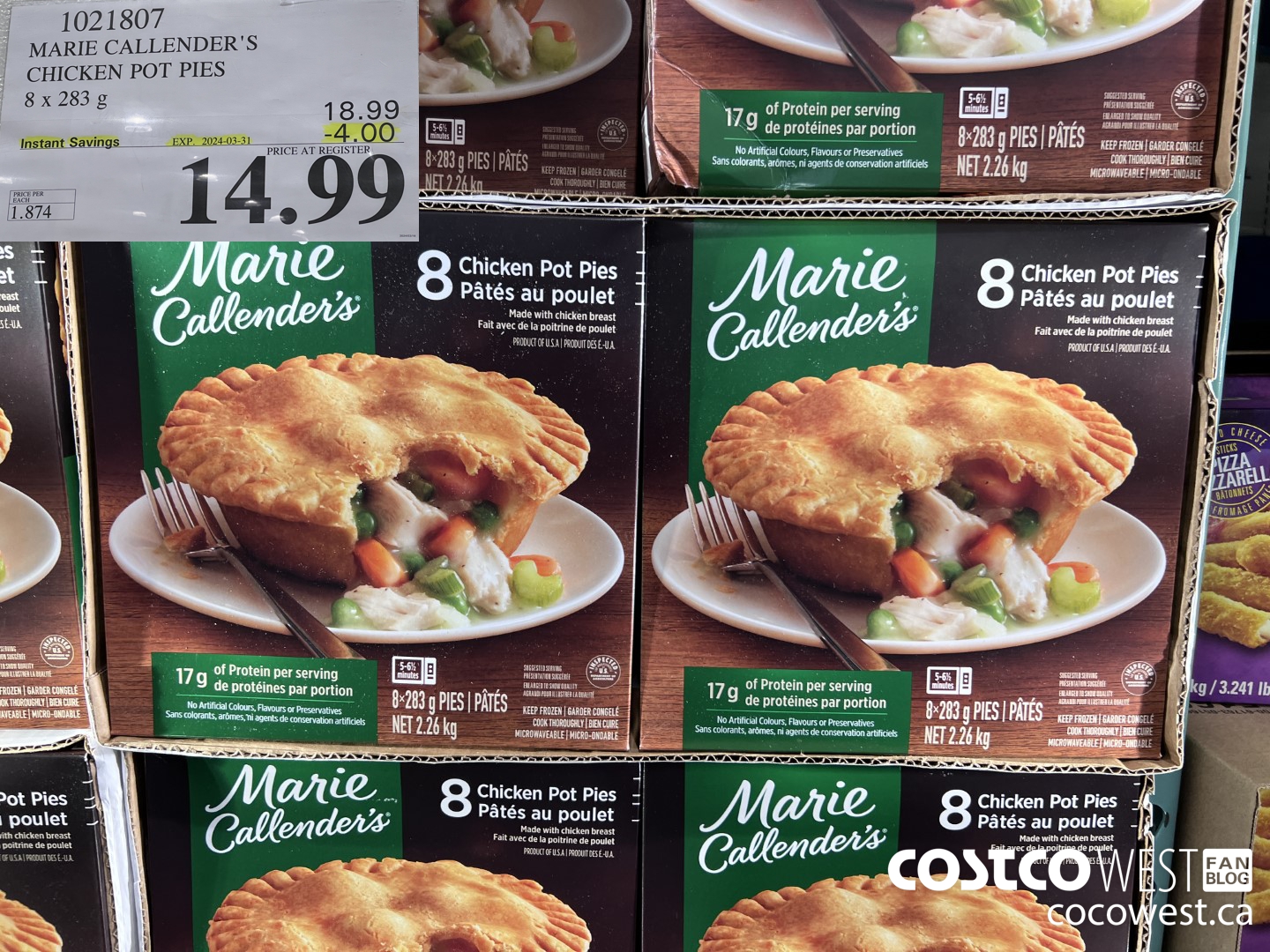 1021807 MARIE CALLENDER'S CHICKEN POT PIES 8 x 283 g ($4.00 INSTANT SAVINGS EXPIRES ON 2024-03-31) $14.99