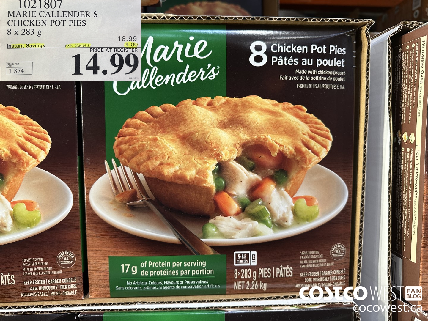 1021807 MARIE CALLENDER'S CHICKEN POT PIES 8 x 283 g ($4.00 INSTANT SAVINGS EXPIRES ON 2024-03-31) $14.99