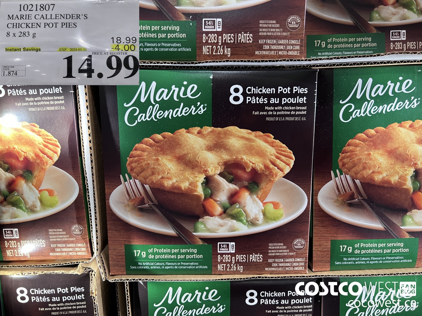 1021807 MARIE CALLENDER'S CHICKEN POT PIES 8 x 283 g ($4.00 INSTANT SAVINGS EXPIRES ON 2024-03-31) $14.99