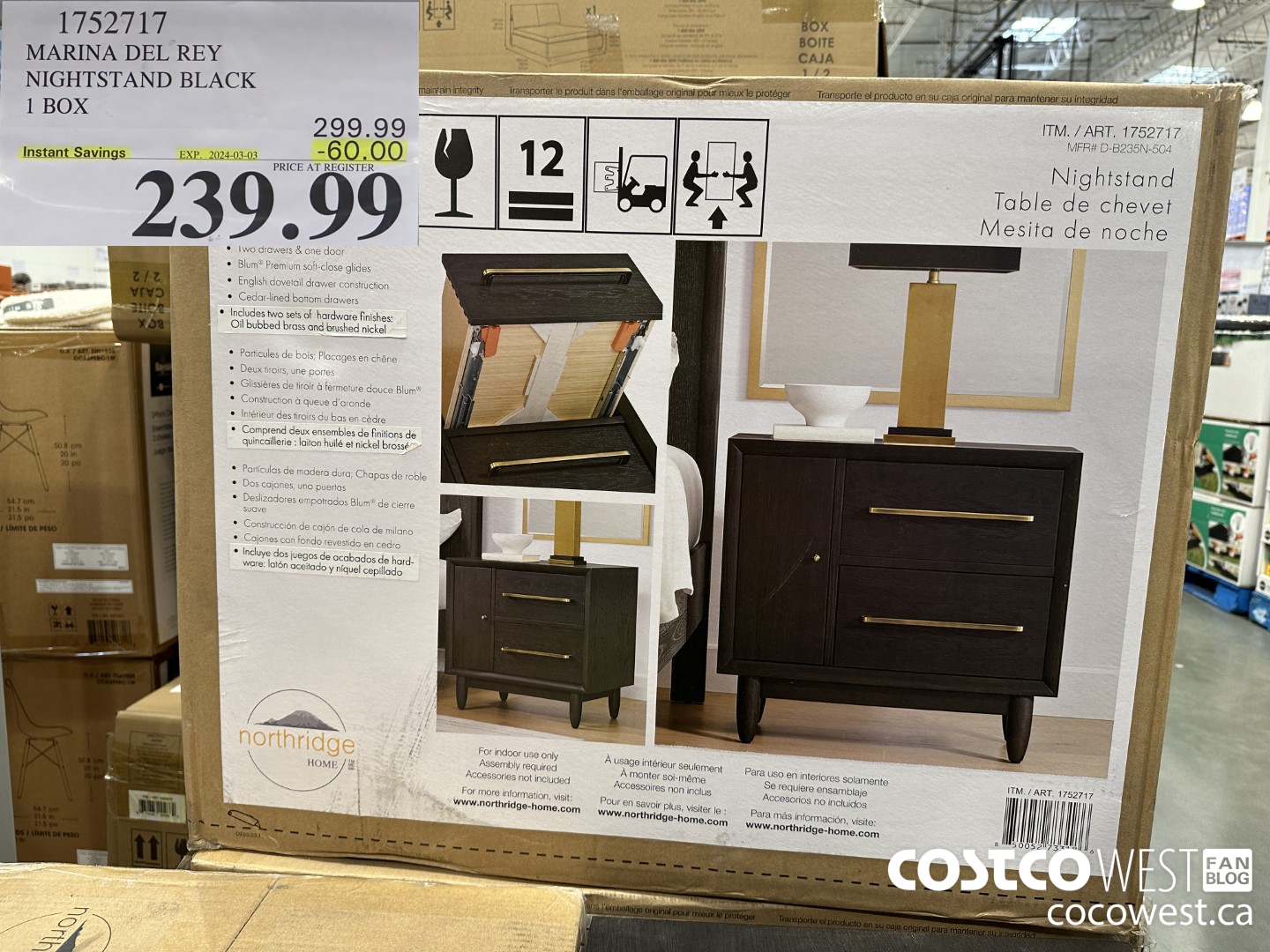 1752717 MARINA DEL REY NIGHTSTAND BLACK 1 BOX ($60.00 INSTANT SAVINGS EXPIRES ON 2024-03-03) $239.99