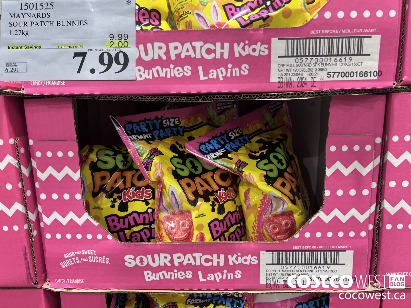 1501525 MAYNARDS SOUR PATCH BUNNIES 1.27kg ($2.00 INSTANT SAVINGS EXPIRES ON 2024-03-30) $7.99