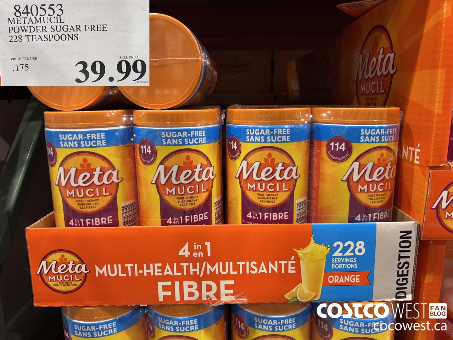 840553 METAMUCIL POWDER SUGAR FREE 228 TEASPOONS $39.99