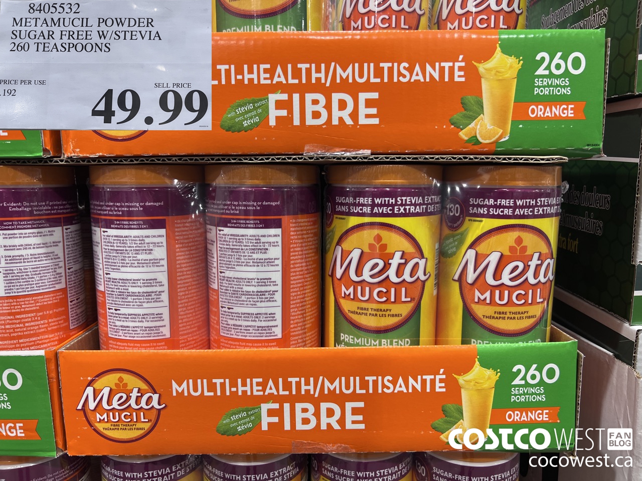 8405532 METAMUCIL POWDER SUGAR FREE W/STEVIA 260 TEASPOONS $49.99