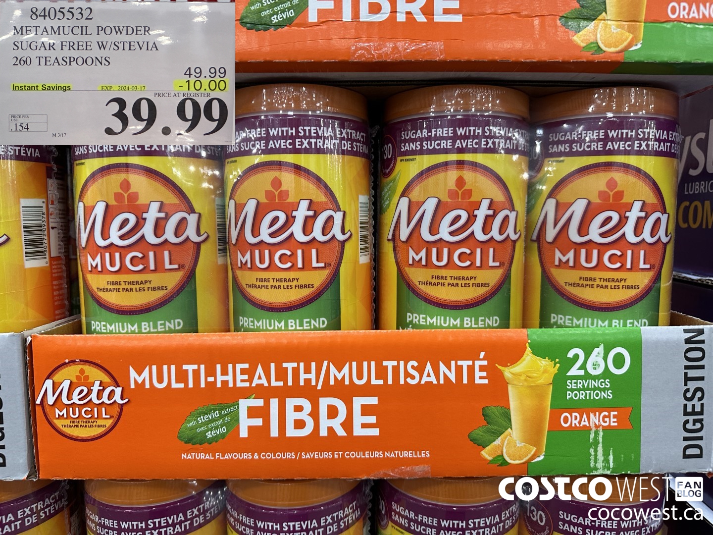 8405532 METAMUCIL POWDER SUGAR FREE W/STEVIA 260 TEASPOONS  ($10.00 INSTANT SAVINGS EXPIRES ON 2024-03-17) $39.99