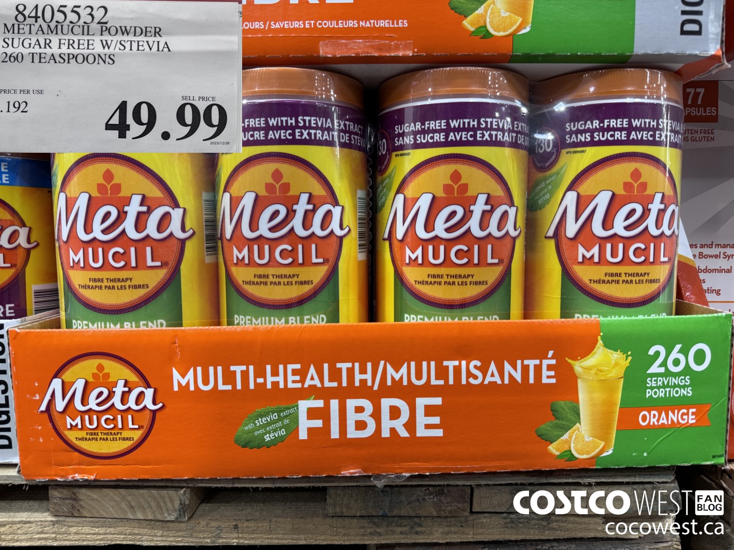 8405532 METAMUCIL POWDER SUGAR FREE W/STEVIA 260 TEASPOONS  $49.99