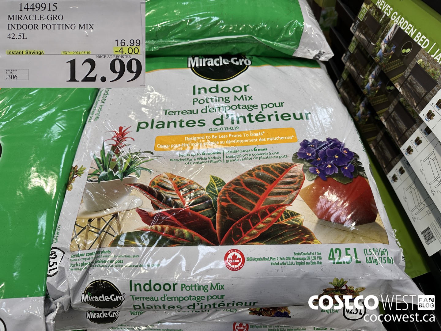 1449915 MIRACLE-GRO INDOOR POTTING MIX 42.5L ($4.00 INSTANT SAVINGS EXPIRES ON 2024-03-10) $12.99