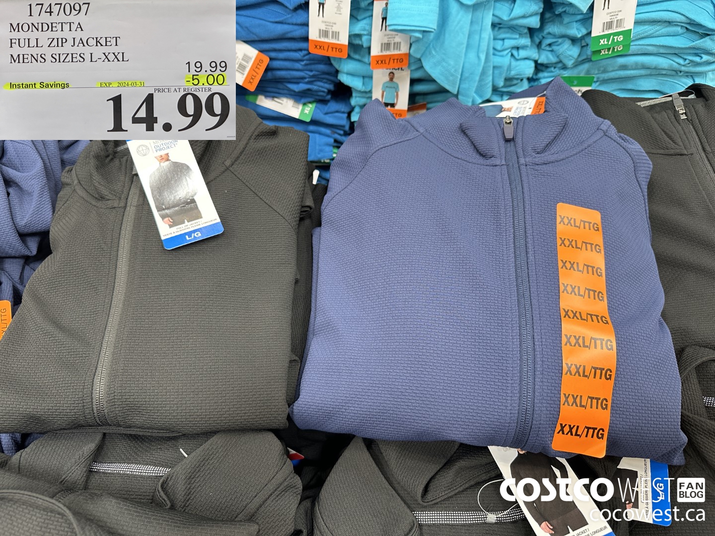 1747097 MONDETTA FULL ZIP JACKET MENS SIZES L-XXL ($5.00 INSTANT SAVINGS EXPIRES ON 2024-03-31) $14.99