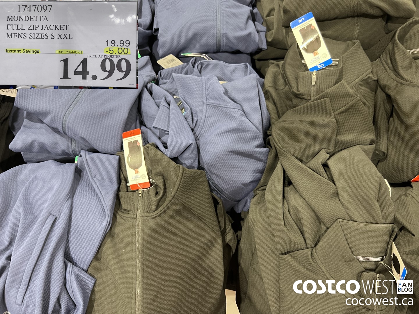 1747097 MONDETTA FULL ZIP JACKET MENS SIZES S-XXL ($5.00 INSTANT SAVINGS EXPIRES ON 2024-03-31) $14.99