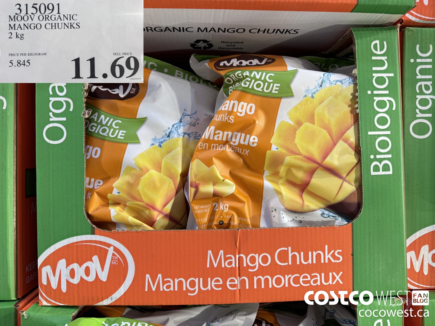 315091 MOOV ORGANIC MANGO CHUNKS 2 kg $11.69