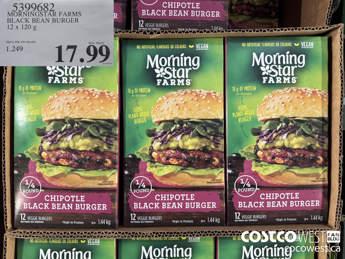 5399682 MORNINGSTAR FARMS BLACK BEAN BURGER 12 x 120g $17.99