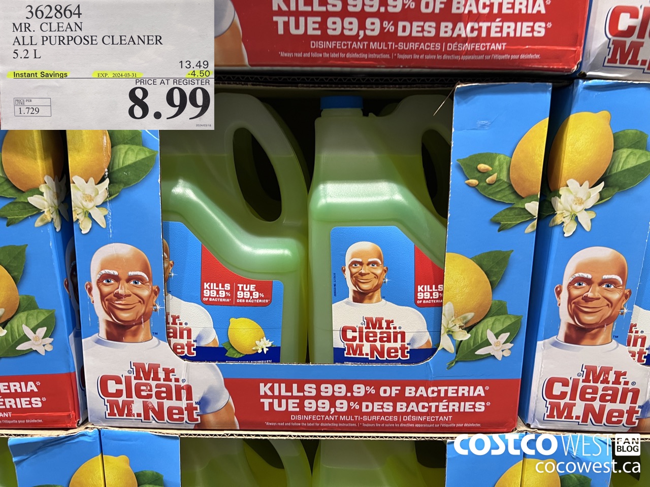 362864 MR. CLEAN ALL PURPOSE CLEANER 5.2 L ($4.50 INSTANT SAVINGS EXPIRES ON 2024-03-31) $8.99