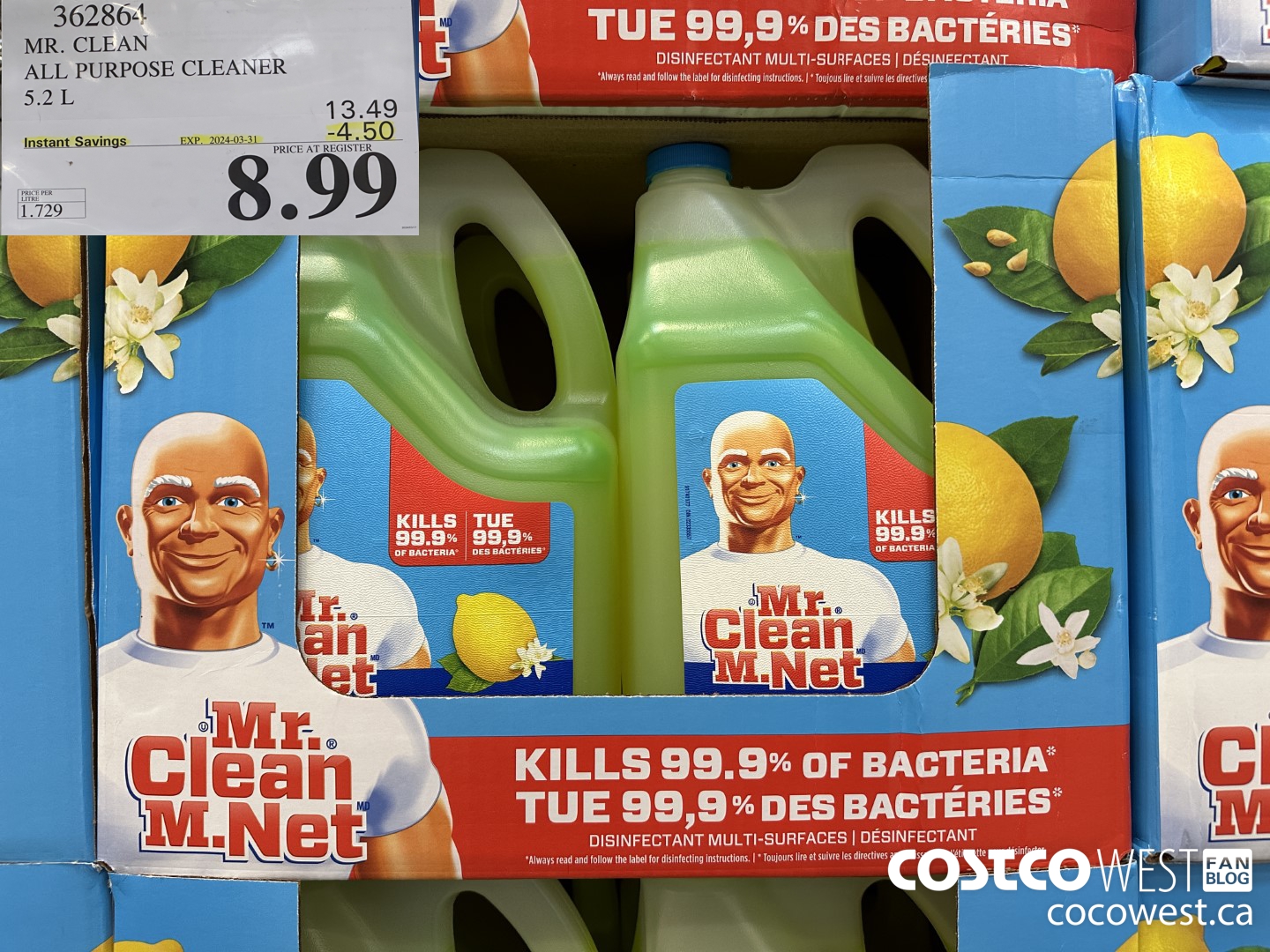 362864 MR. CLEAN ALL PURPOSE CLEANER 5.2 L ($4.50 INSTANT SAVINGS EXPIRES ON 2024-03-31) $8.99