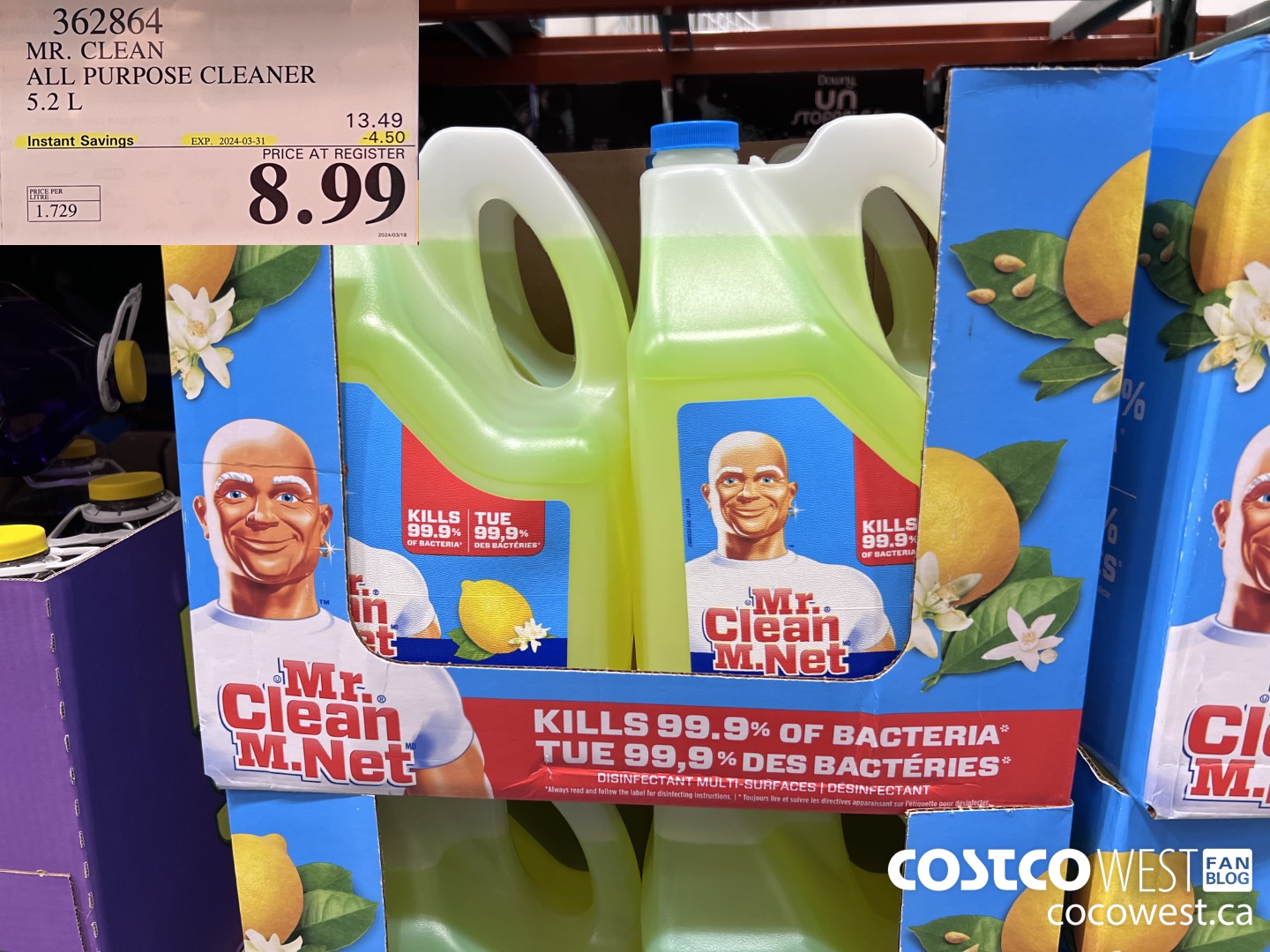362864 MR. CLEAN ALL PURPOSE CLEANER 5.2 L ($4.50 INSTANT SAVINGS EXPIRES ON 2024-03-31) $8.99