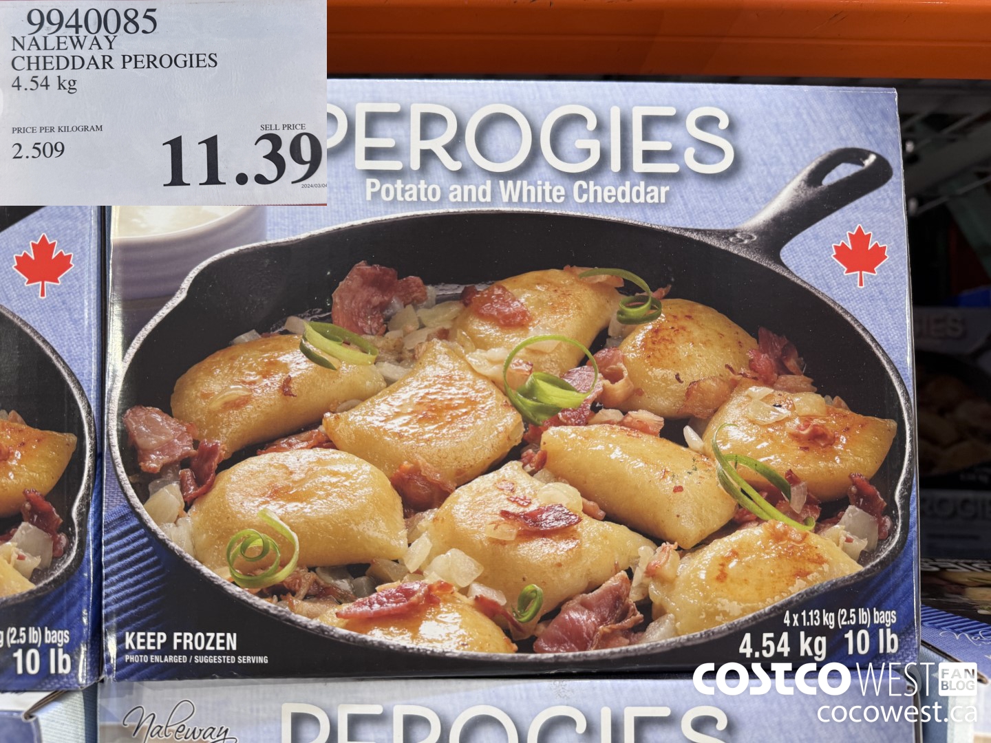 9940085 NALEWAY CHEDDAR PEROGIES 4.54 kg $11.39