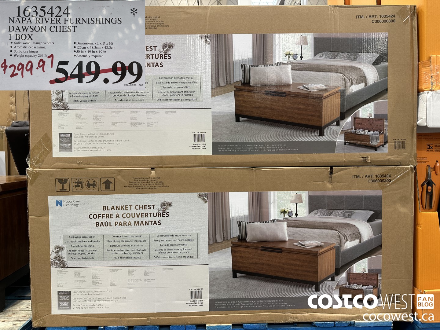 1635424 NAPA RIVER FURNISHINGS DAWSON CHEST 1 BOX $299.97
