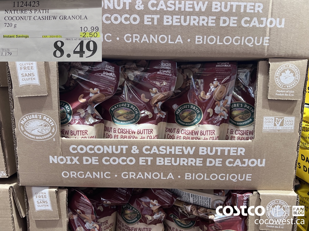 1124423 NATURE'S PATH COCONUT CASHEW GRANOLA 720 g ($2.50 INSTANT SAVINGS EXPIRES ON 2024-03-31) $8.49