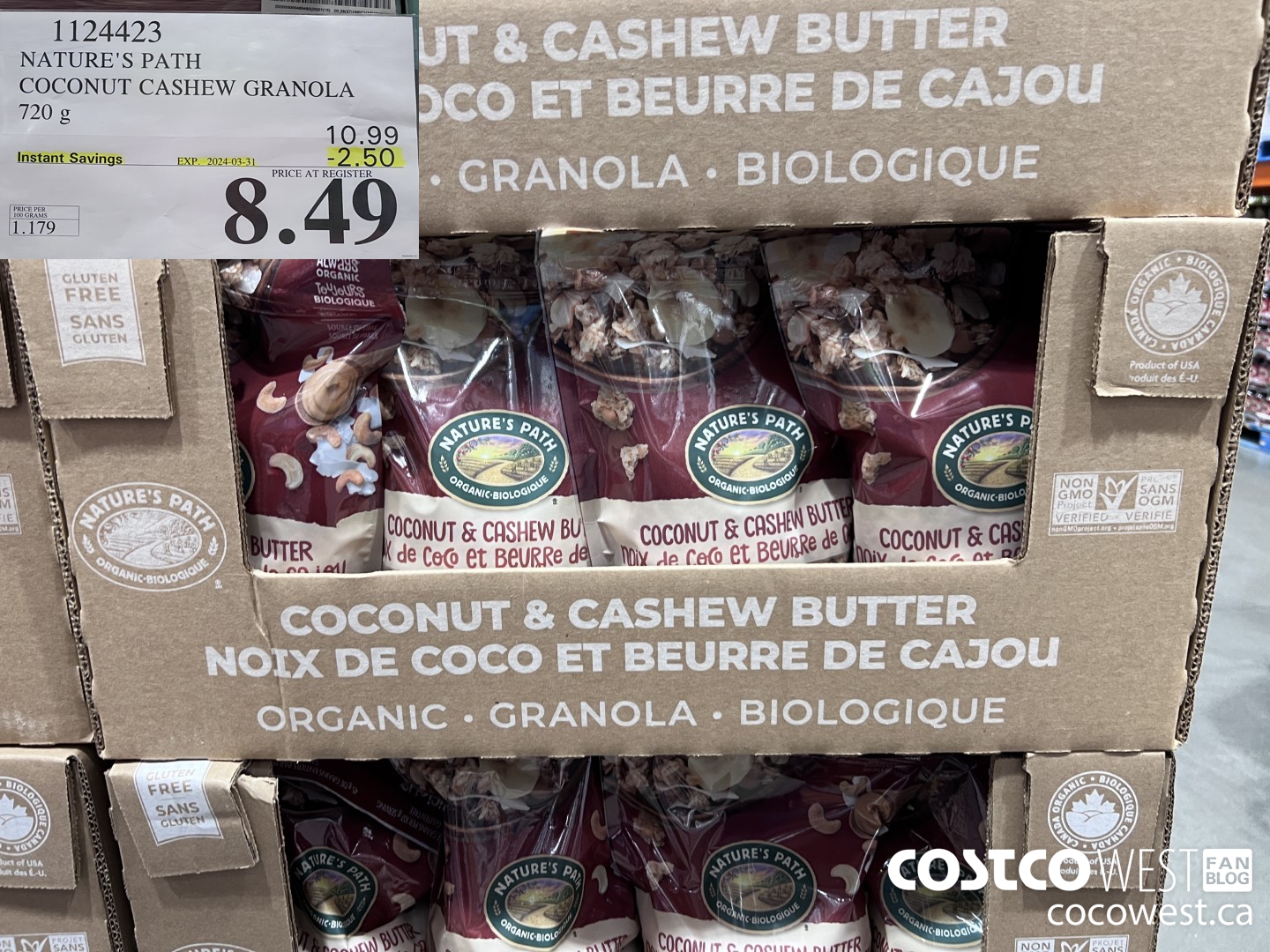 1124423 NATURE'S PATH COCONUT CASHEW GRANOLA 720 g ($2.50 INSTANT SAVINGS EXPIRES ON 2024-03-31) $8.49