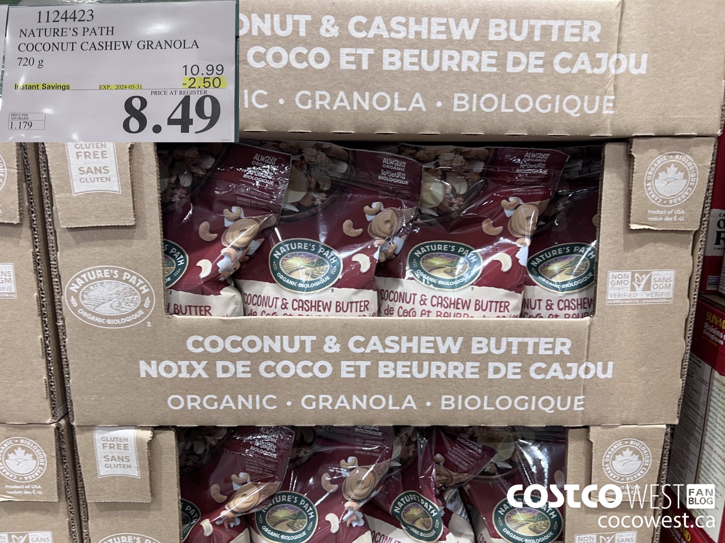 1124423 NATURE'S PATH COCONUT CASHEW GRANOLA 720 g ($2.50 INSTANT SAVINGS EXPIRES ON 2024-03-31) $8.49