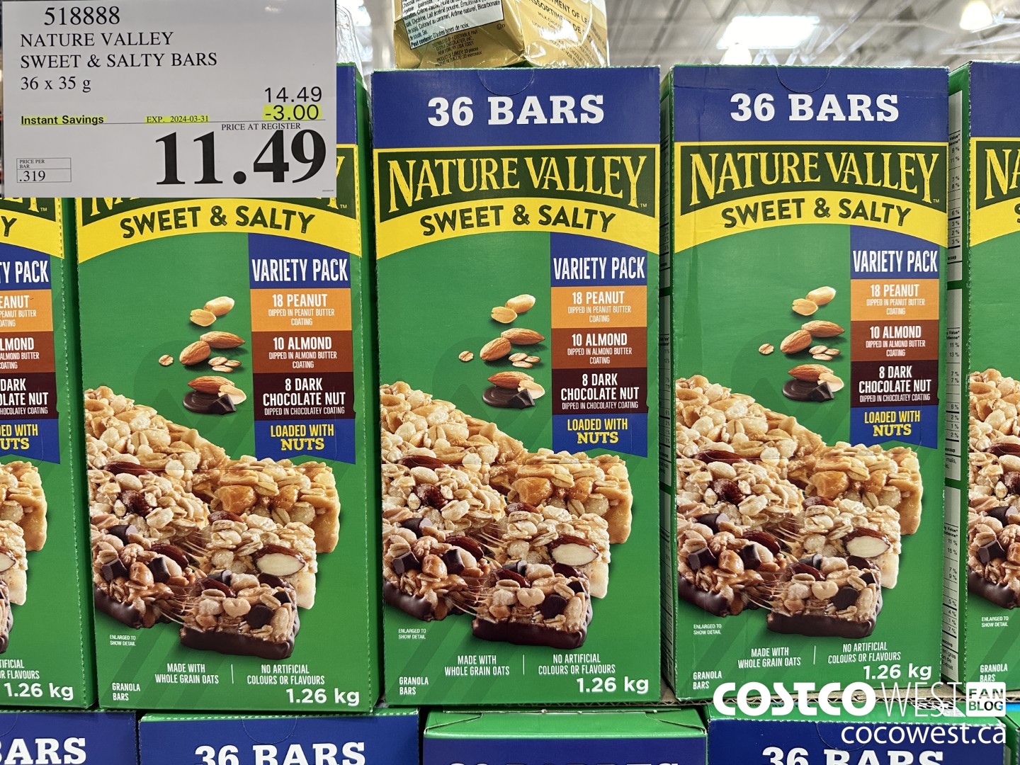 518888 NATURE VALLEY SWEET & SALTY BARS 36 X 35 G ($3.00 INSTANT SAVINGS EXPIRES ON 2024-03-31) $11.49
