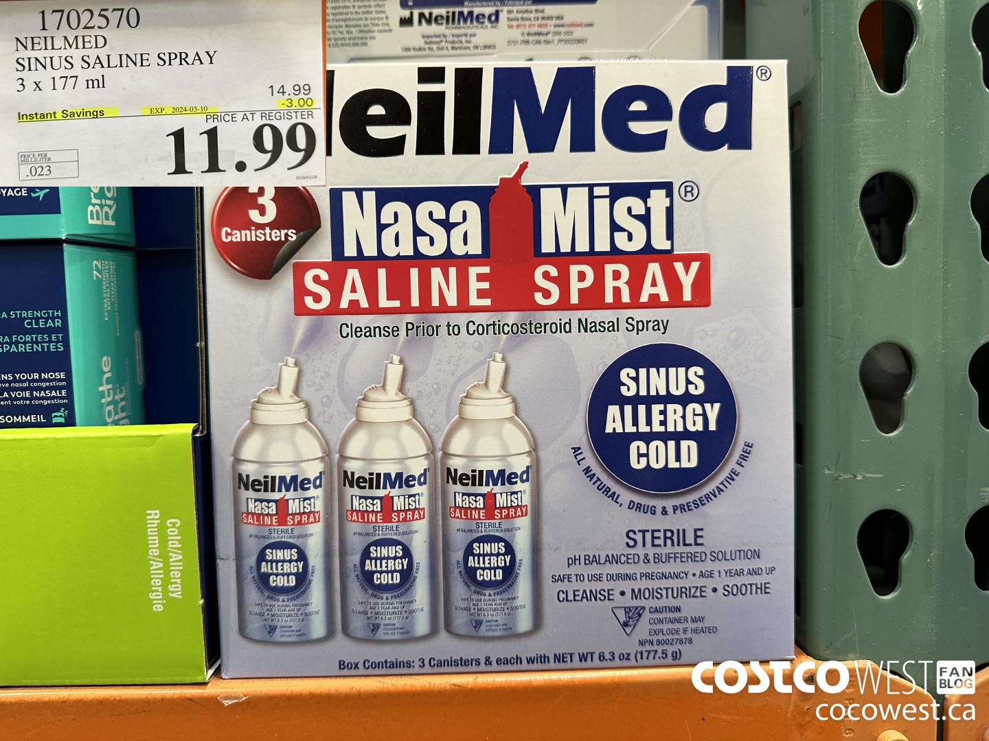 1702570 NEILMED SINUS SALINE SPRAY 3 X 177 ML ($3.00 INSTANT SAVINGS EXPIRES ON 2024-03-10) $11.99