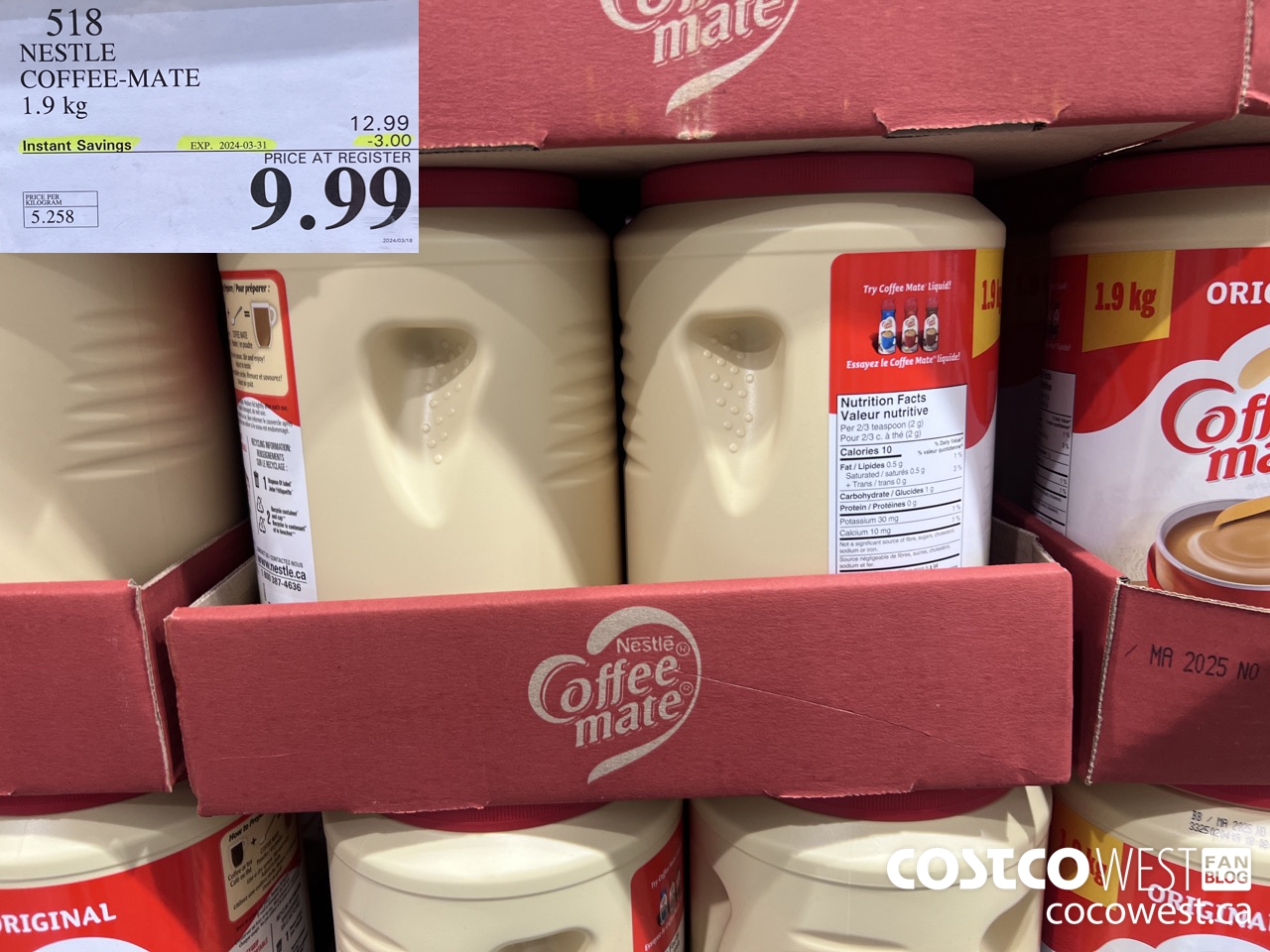 518 NESTLE COFFEE-MATE 1.9k ($3.00 INSTANT SAVINGS EXPIRES ON 2024-03-31) $9.99