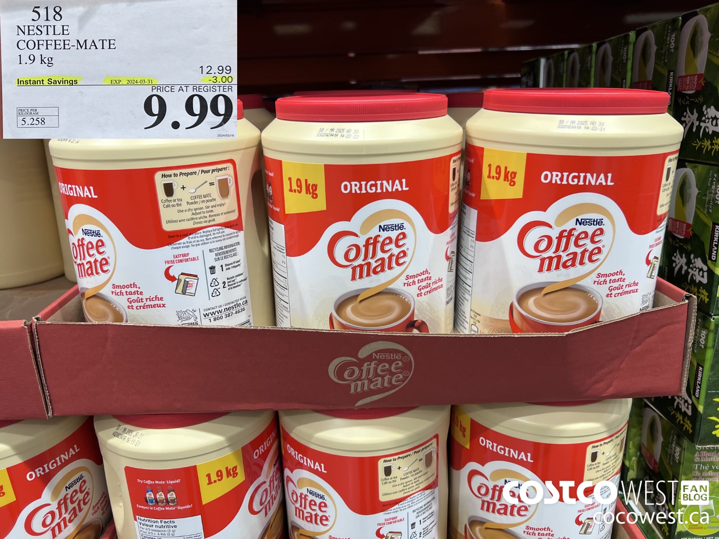 518 NESTLE COFFEE-MATE 1.9k ($3.00 INSTANT SAVINGS EXPIRES ON 2024-03-31) $9.99