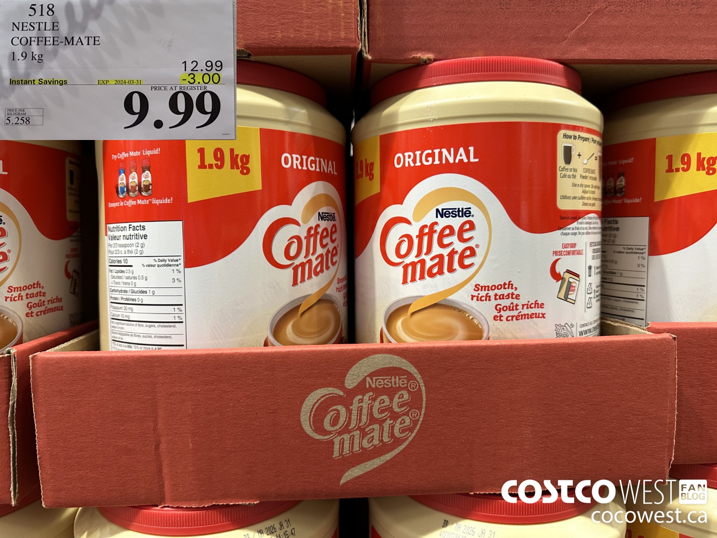 518 NESTLE COFFEE-MATE 1.9k ($3.00 INSTANT SAVINGS EXPIRES ON 2024-03-31) $9.99