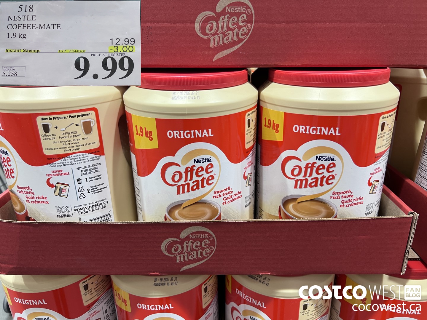 518 NESTLE COFFEE-MATE 1.9k ($3.00 INSTANT SAVINGS EXPIRES ON 2024-03-31) $9.99