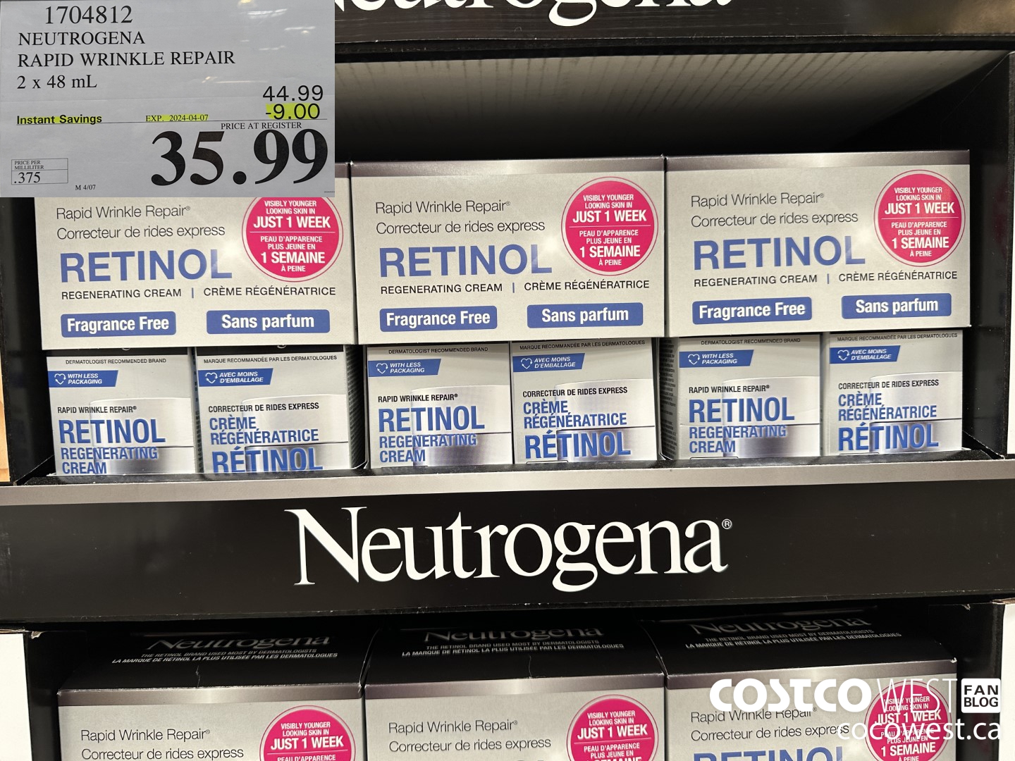 1704812 NEUTROGENA RAPID WRINKLE REPAIR 2 X 48ML ($9.00 INSTANT SAVINGS EXPIRES ON 2024-04-07) $35.99