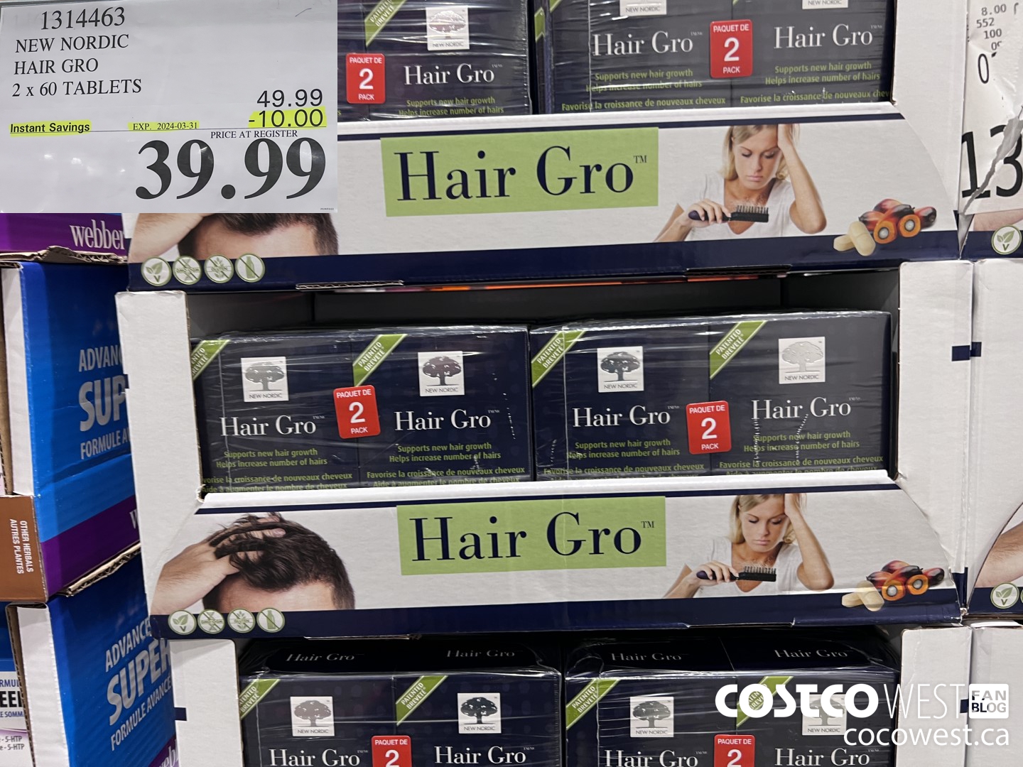 1314463 NEW NORDIC HAIR GRO 2 X 60 TABLETS ($10.00 INSTANT SAVINGS EXPIRES ON 2024-03-31) $39.99