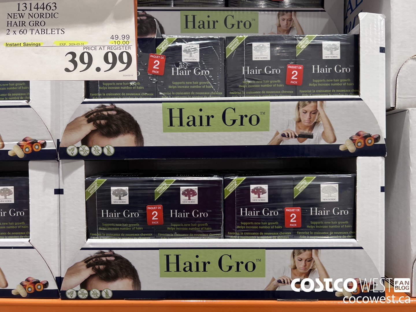 1314463 NEW NORDIC HAIR GRO 2 X 60 TABLETS ($10.00 INSTANT SAVINGS EXPIRES ON 2024-03-31) $39.99