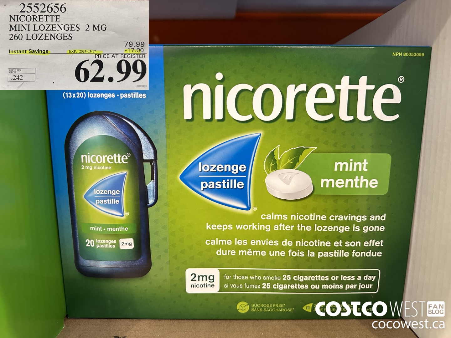 2552656 NICORETTE MINI LOZENGES 2 MG 260 LOZENGES ($17.00 INSTANT SAVINGS EXPIRES ON 2024-03-17) $62.99