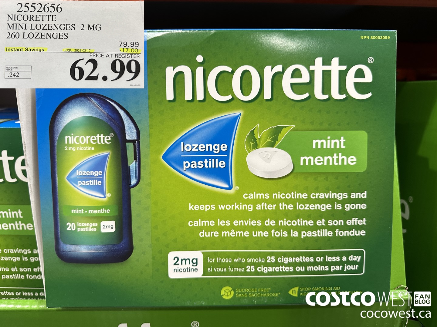 2552656 NICORETTE MINI LOZENGES 2 MG 260 LOZENGES ($17.00 INSTANT SAVINGS EXPIRES ON 2024-03-17) $62.99