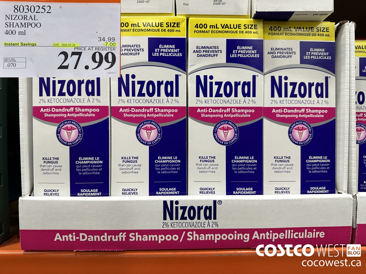 8030252 NIZORAL SHAMPOO 400ML ($7.00 INSTANT SAVINGS EXPIRES ON 2024-03-24) $27.99