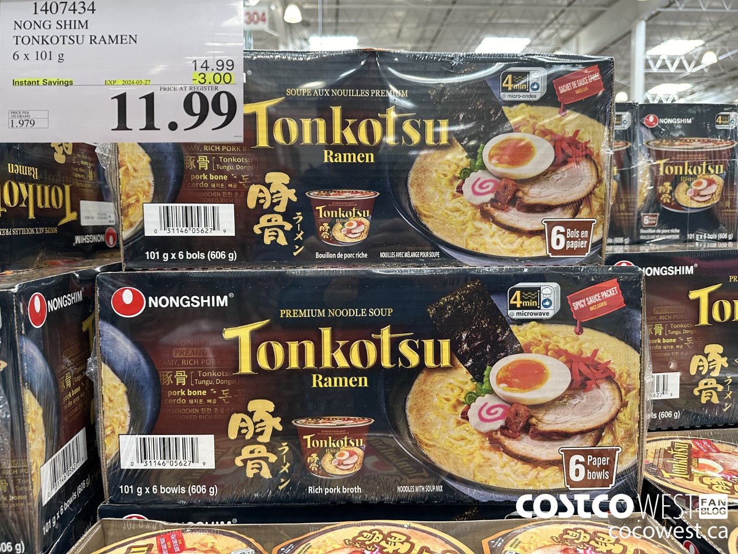 1407434 NONG SHIM TONKOTSU RAMEN 6 x 101 g ($3.00 INSTANT SAVINGS EXPIRES ON 2024-03-27) $11.99