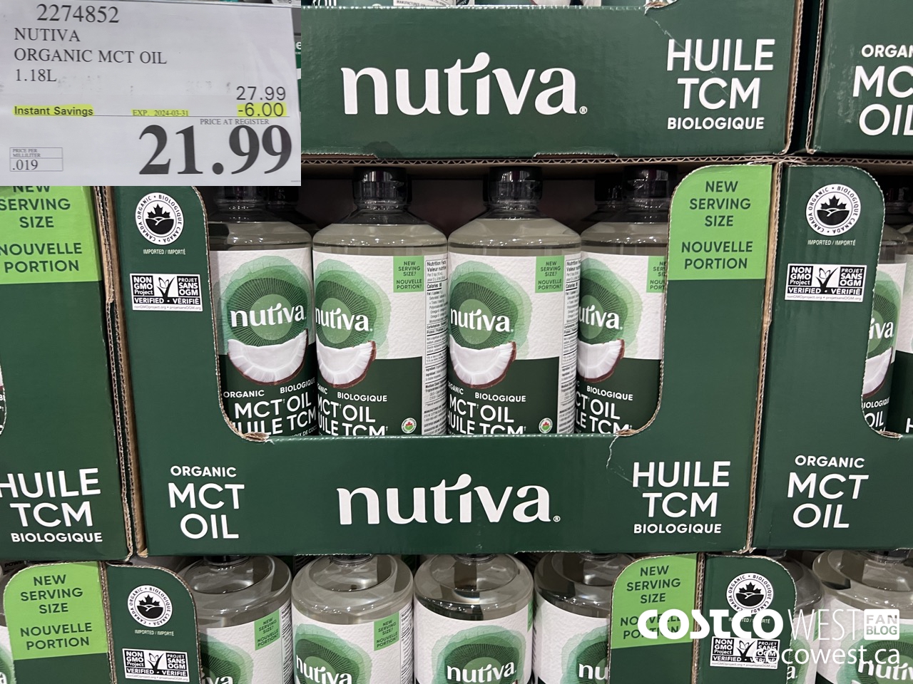 2274852 NUTIVA ORGANIC MCT OIL 1.18L ($6.00 INSTANT SAVINGS EXPIRES ON 2024-03-31) $21.99