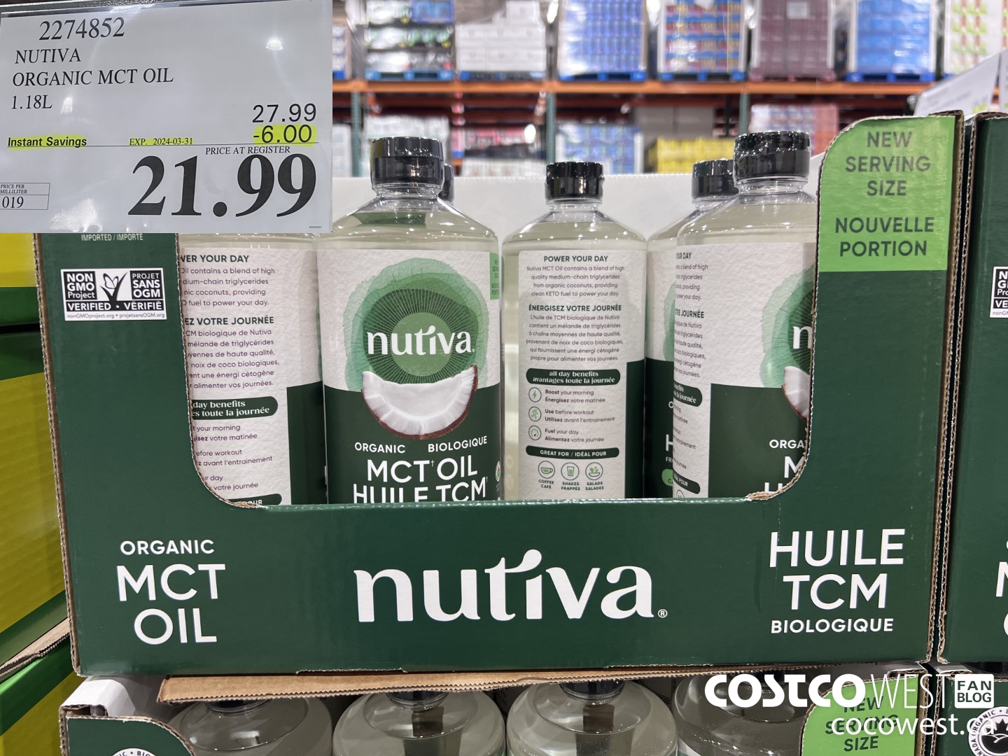 2274852 NUTIVA ORGANIC MCT OIL 1.18L ($6.00 INSTANT SAVINGS EXPIRES ON 2024-03-31) $21.99