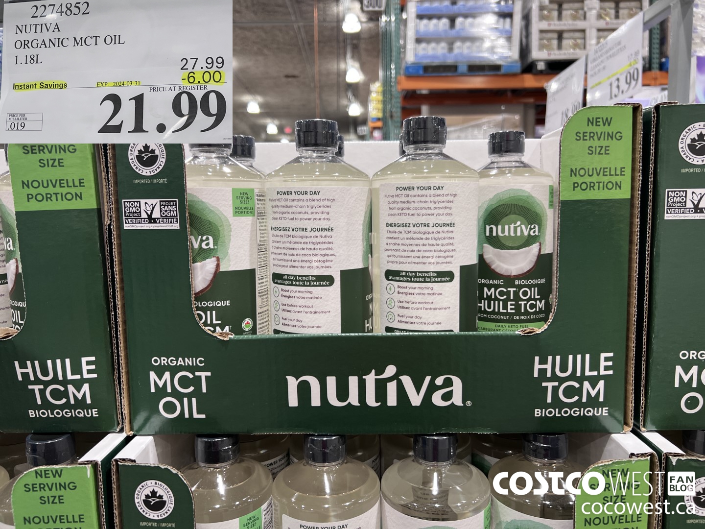 2274852 NUTIVA ORGANIC MCT OIL 1.18L ($6.00 INSTANT SAVINGS EXPIRES ON 2024-03-31) $21.99