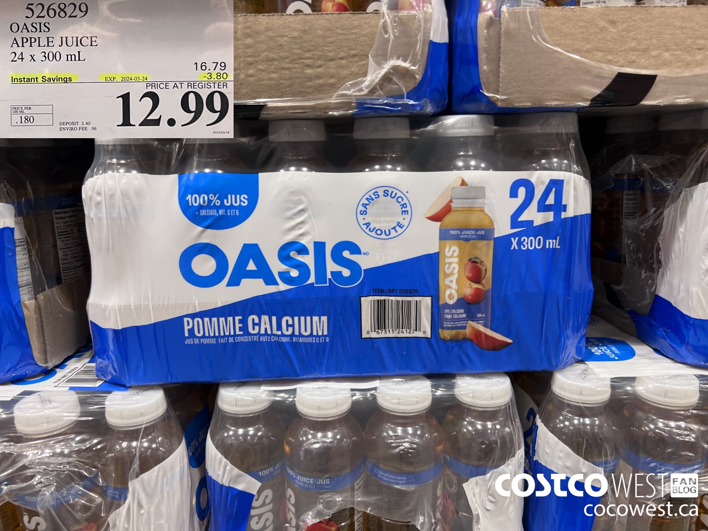 526829 OASIS APPLE JUICE 24 x 300 mL ($3.80 INSTANT SAVINGS EXPIRES ON 2024-03-24) $12.99