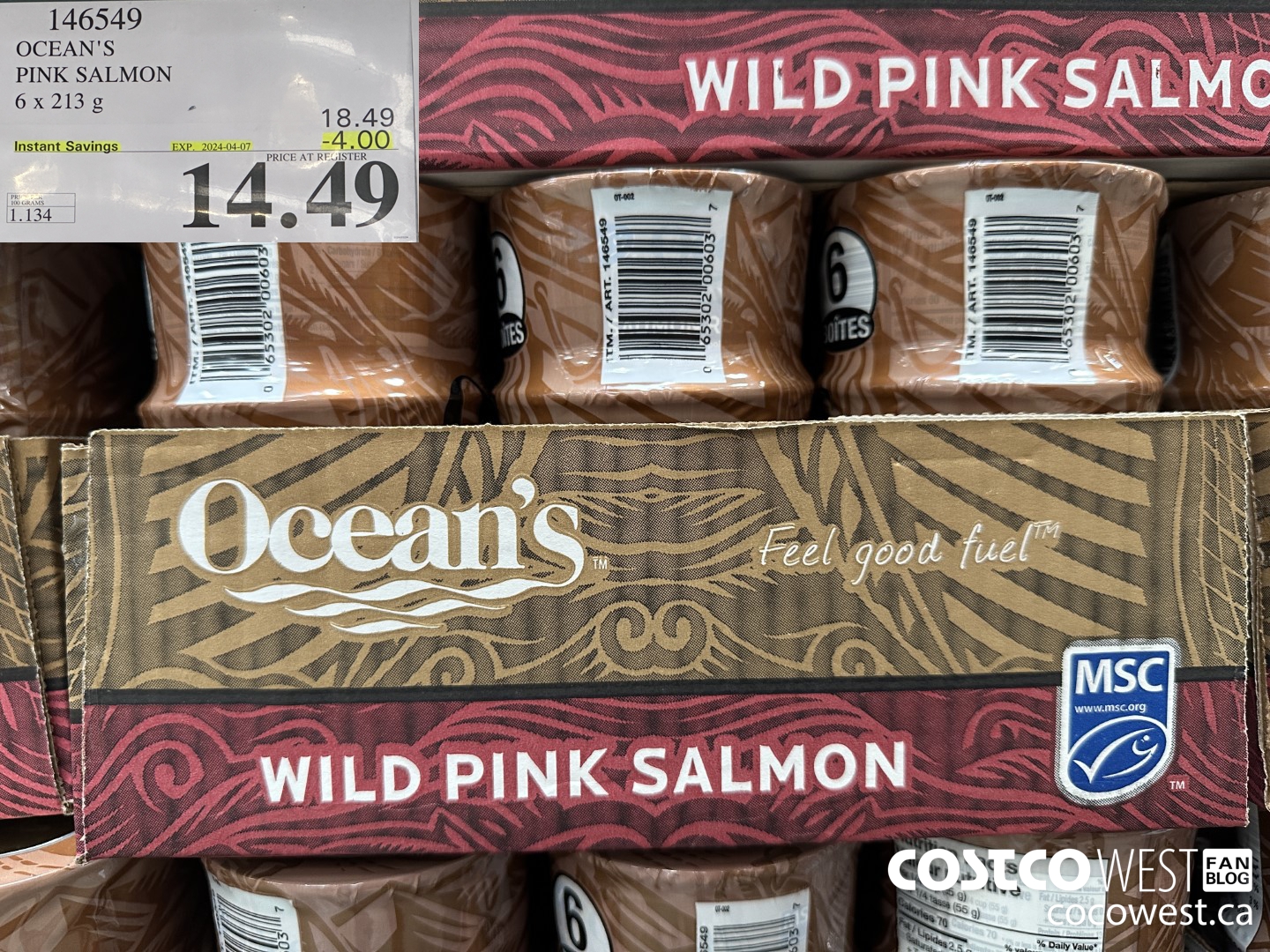 146549 OCEAN'S PINK SALMON 6 X 213 G ($4.00 INSTANT SAVINGS EXPIRES ON 2024-04-07) $14.49