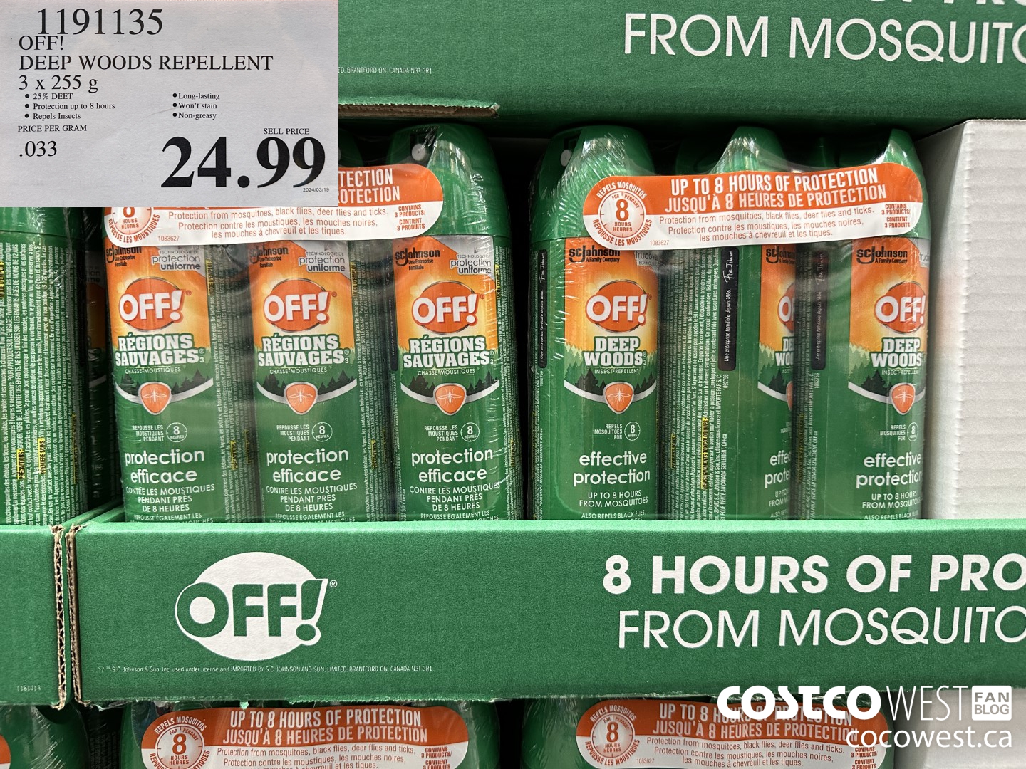 1191135 OFF! DEEP WOODS INSECT REPELLENT 3 x 255 g $24.99