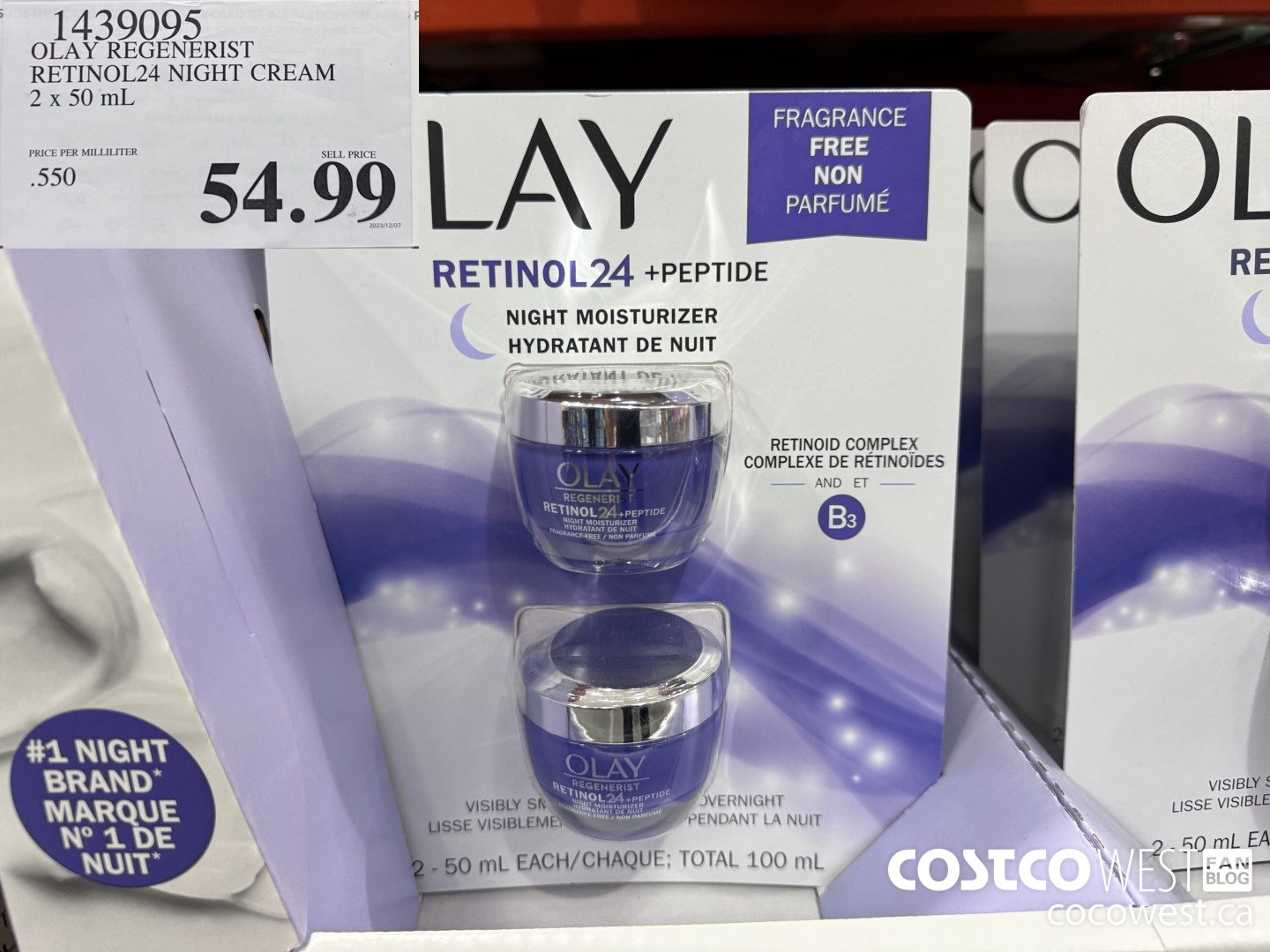 1439095 OLAY REGENERIST RETINOL24 NIGHT CREAM 2 x 50 mL $54.99