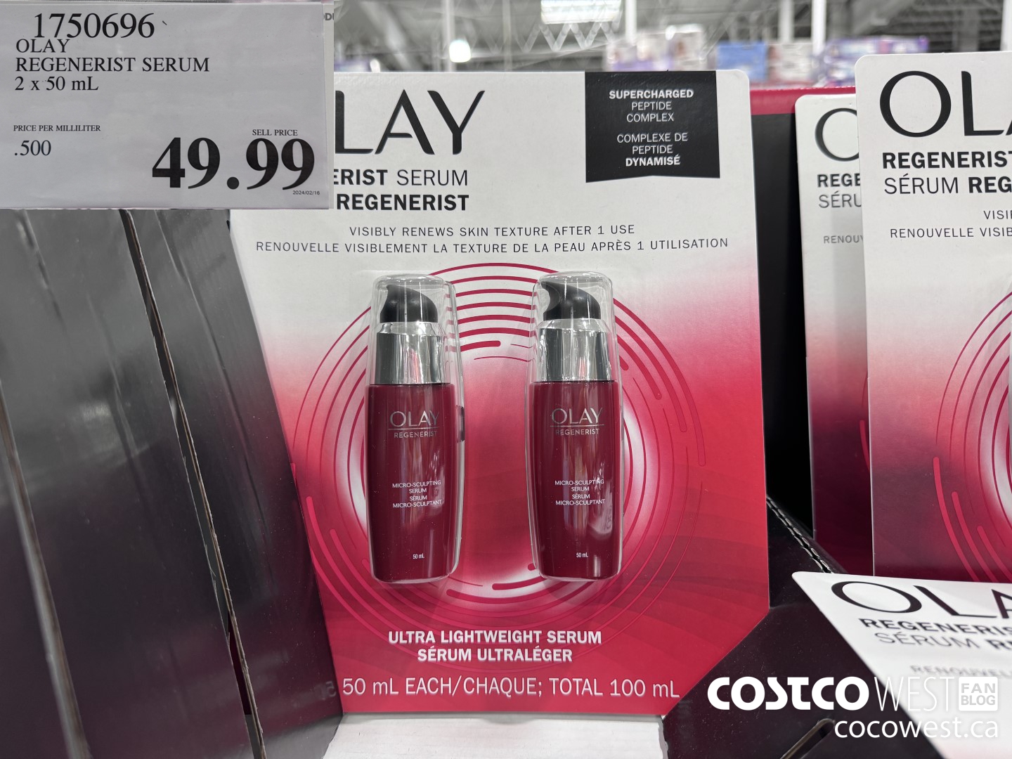 1750696 OLAY REGENERIST SERUM 2 X 50ML $49.99