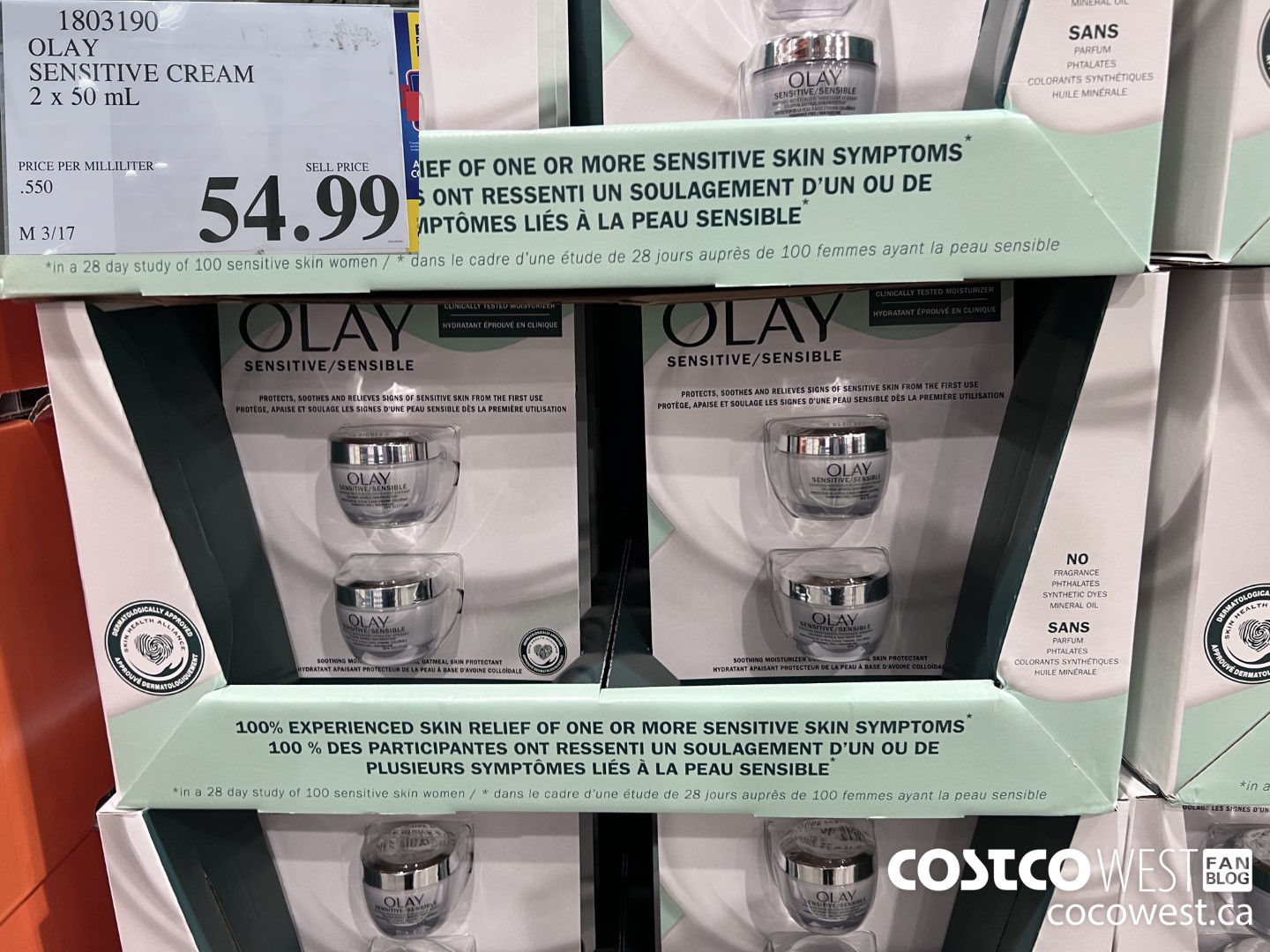 1803190 OLAY SENSITIVE CREAM 2 X 50 ML $54.99