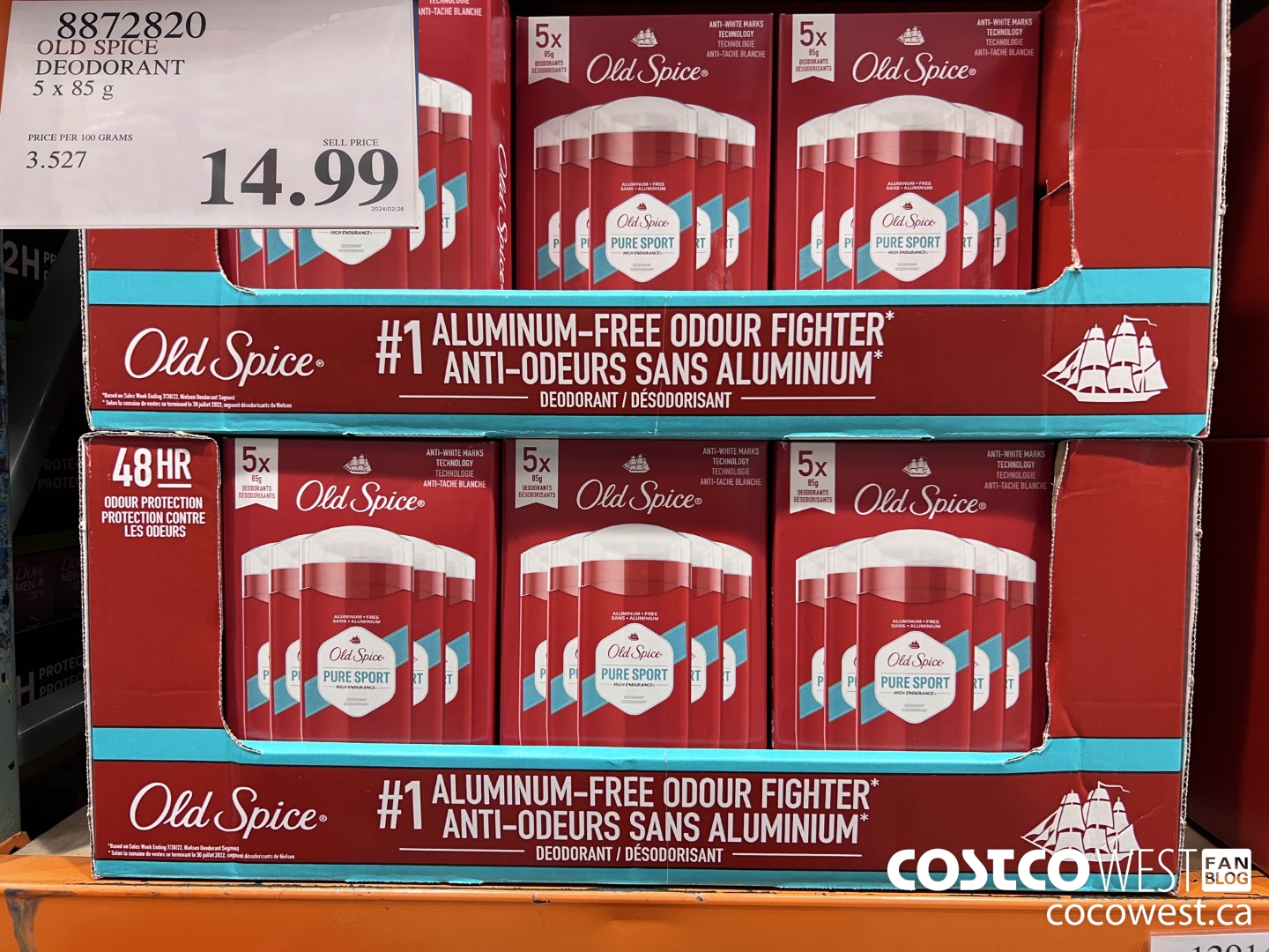 8872820 OLD SPICE DEODORANT 5 x 85 g $14.99