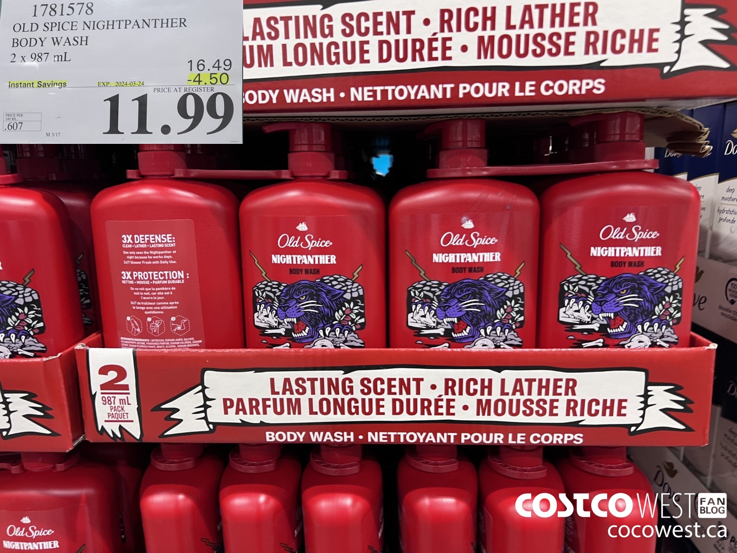 1781578 OLD SPICE NIGHTPANTHER BODY WASH 2 X 987 ML ($4.50 INSTANT SAVINGS EXPIRES ON 2024-03-24) $11.99
