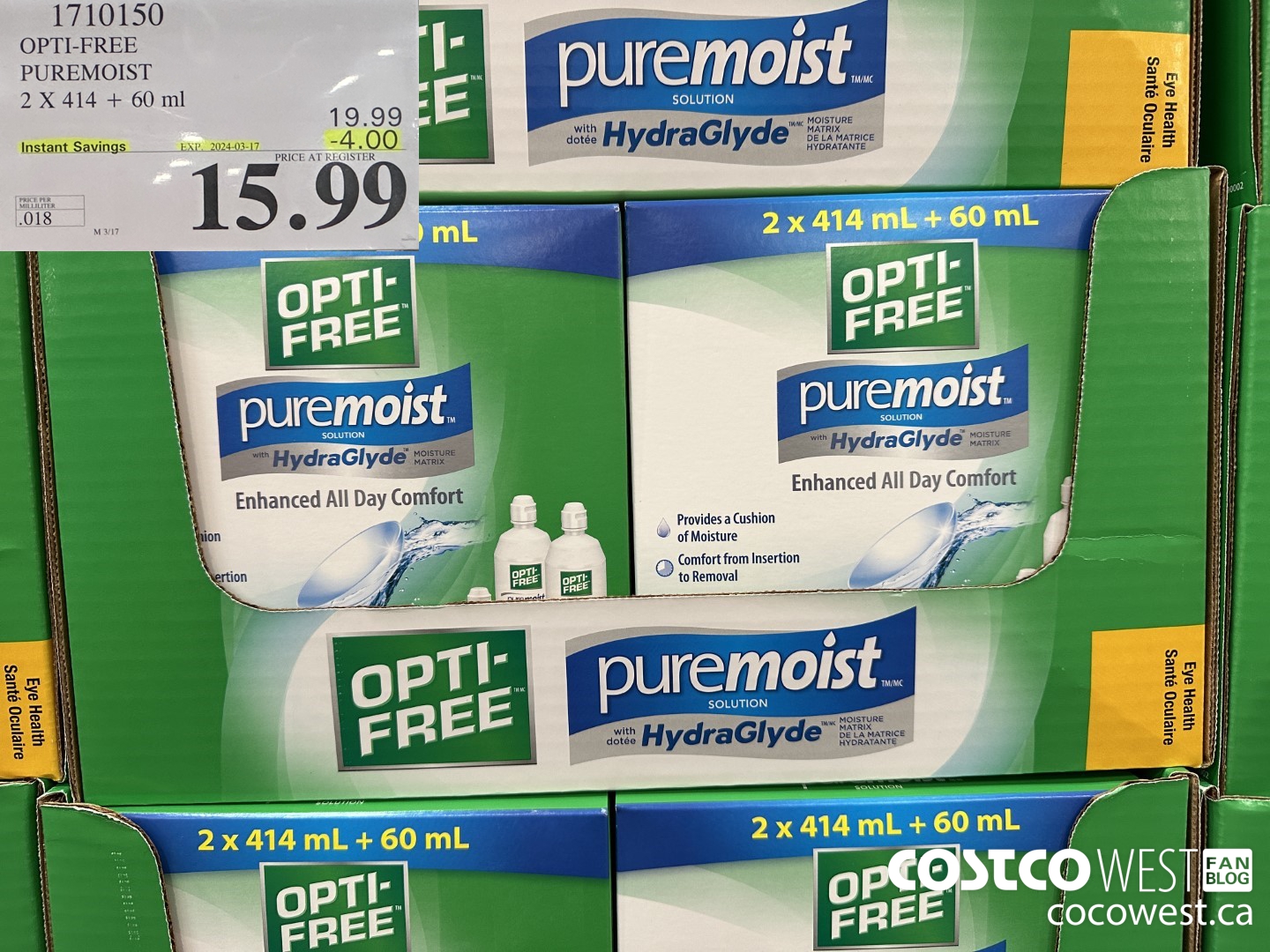 1710150 OPTI-FREE PUREMOIST 2 X 414 + 60 ML ($4.00 INSTANT SAVINGS EXPIRES ON 2024-03-17) $15.99