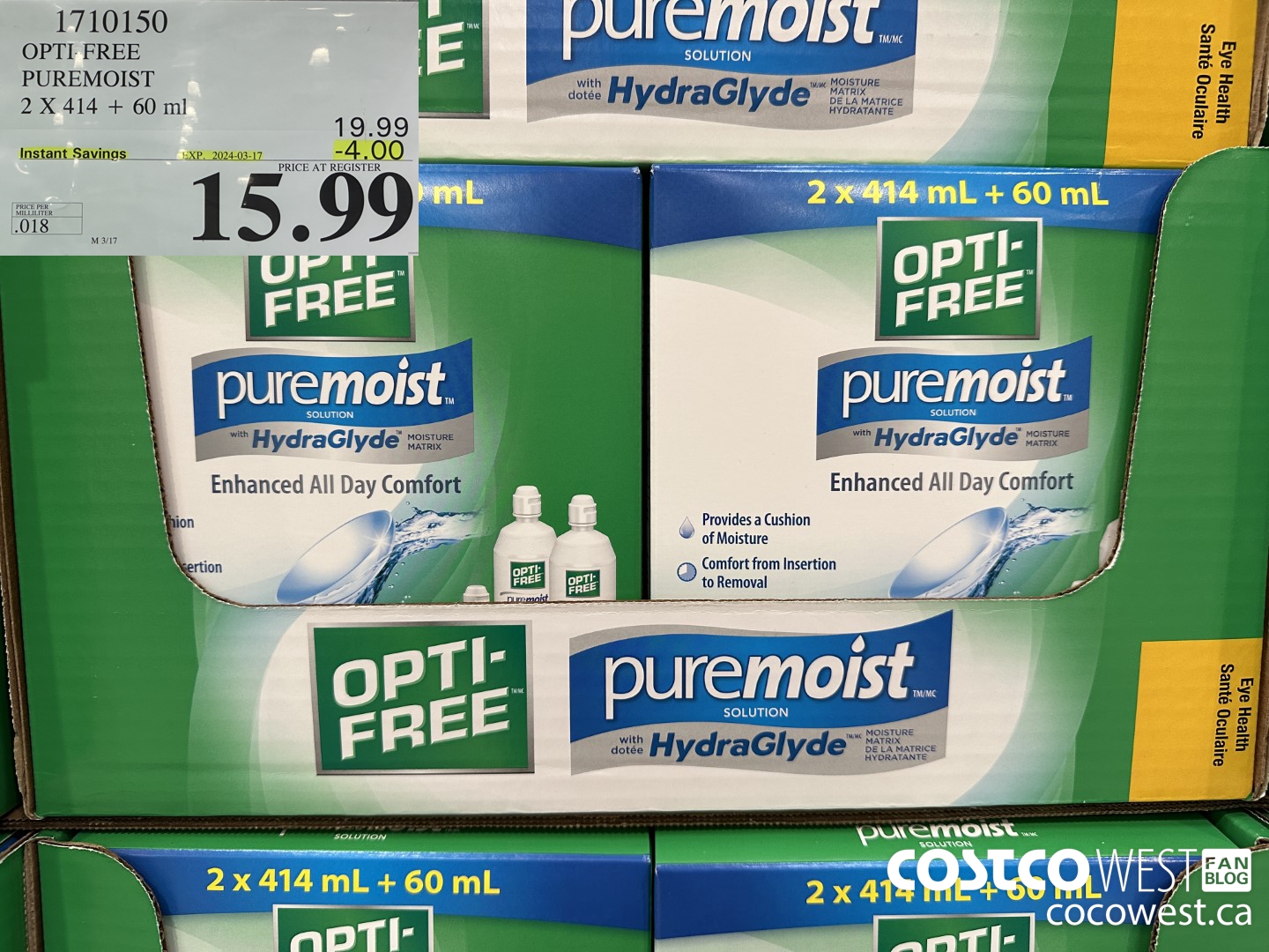 1710150 OPTI-FREE PUREMOIST 2 X 414 + 60 ML ($4.00 INSTANT SAVINGS EXPIRES ON 2024-03-17) $15.99
